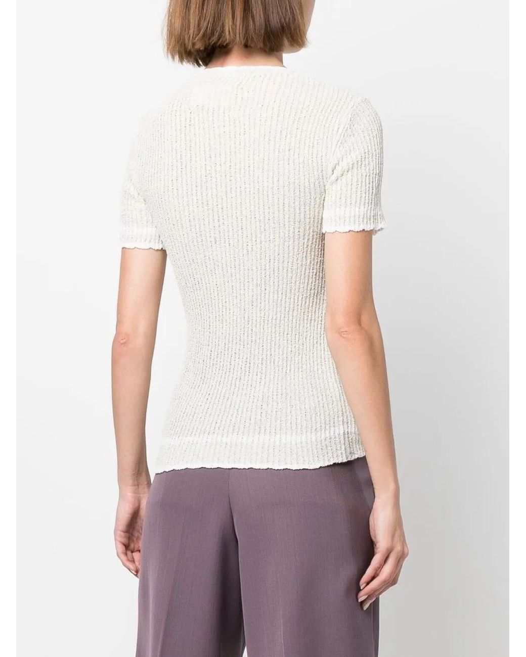 Maison Margiela Natural Floral-Appliqué Ribbed Top