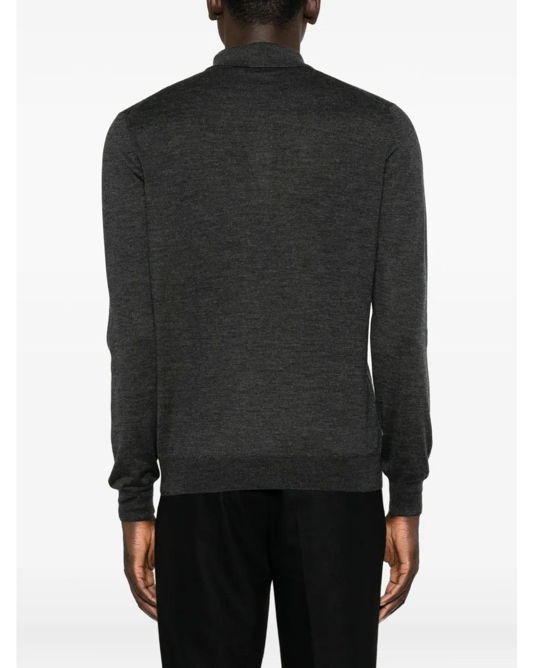 Gran Sasso Black Button-Fastening Polo Sweater for men