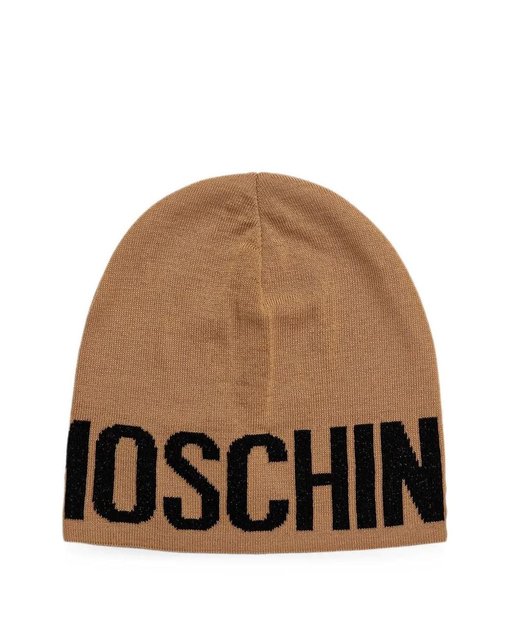 Moschino Brown Logo-Intarsia Beanie Hat