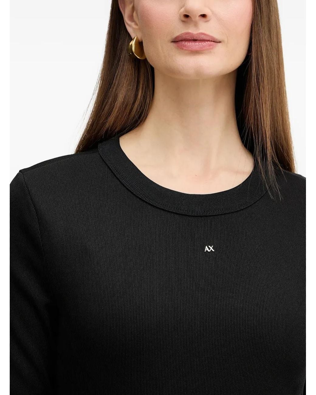 ARMANI EXCHANGE Black Long-Sleeve Ribbed Midi Dress