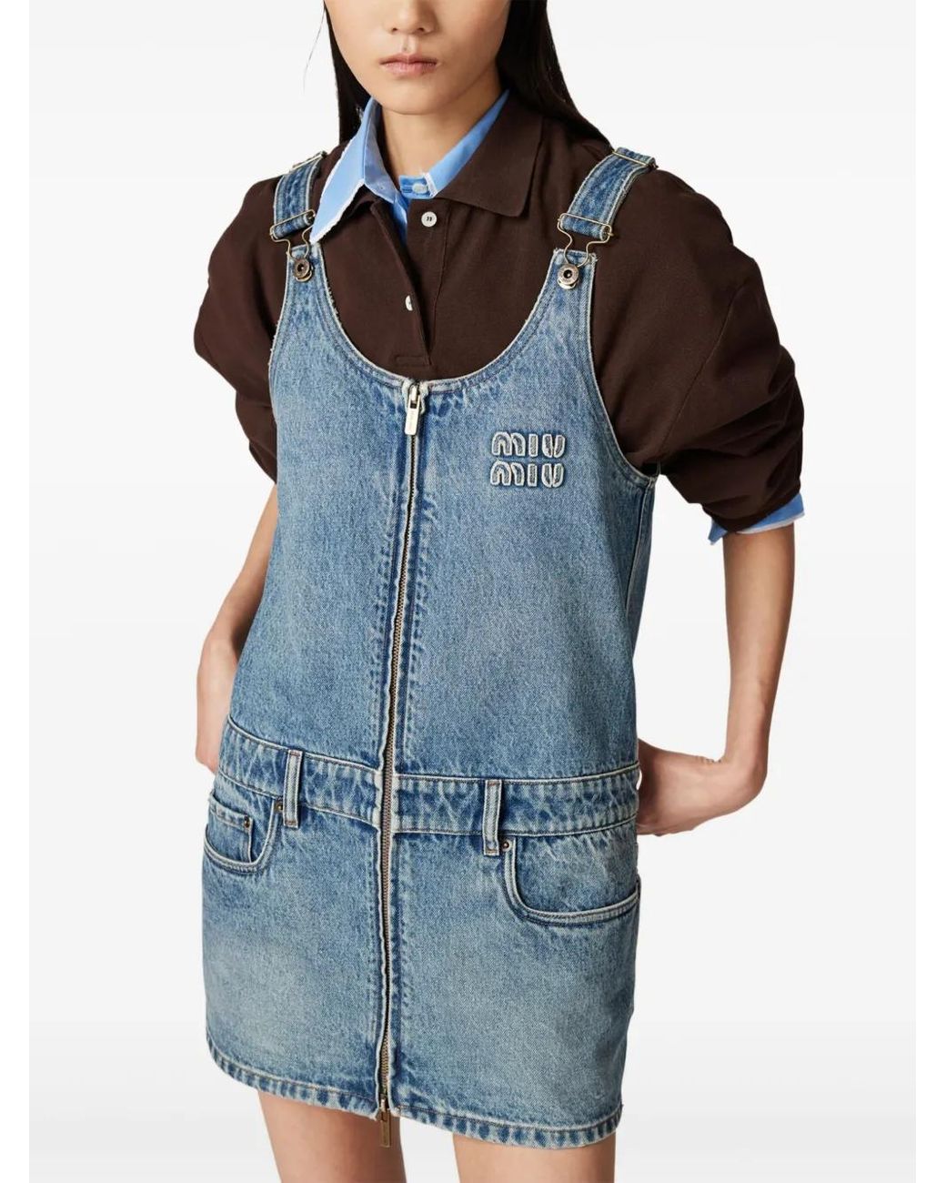 Miu Miu Denim Mini Dress in Blue | Lyst