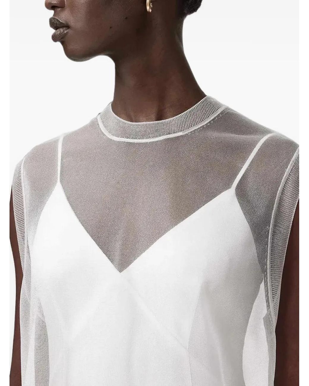 AllSaints White Sheer-Overlay Flared Dress