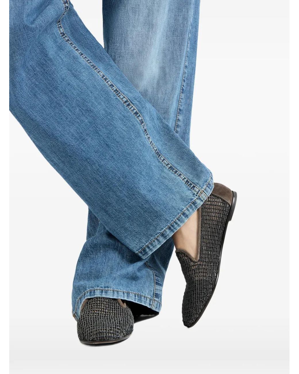 Brunello Cucinelli Gray Precious Net-Embroidery Loafers