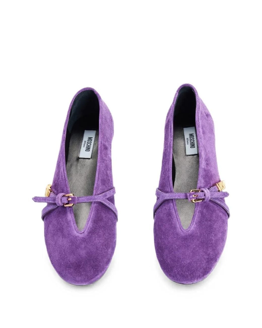Moschino Purple Logo-Buckle Suede Ballet Flats