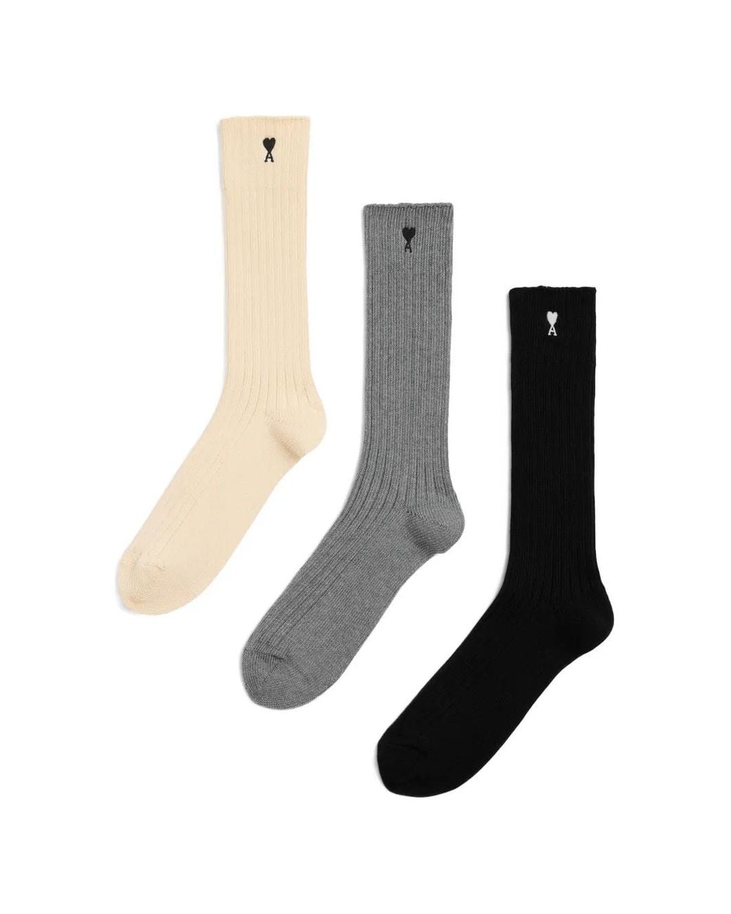 AMI White Set Of Three Pairs Embroidered Socks