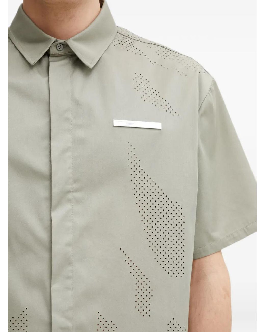 HELIOT EMIL Gray Alsoran Perforated Logo-Plaque Shirt for men