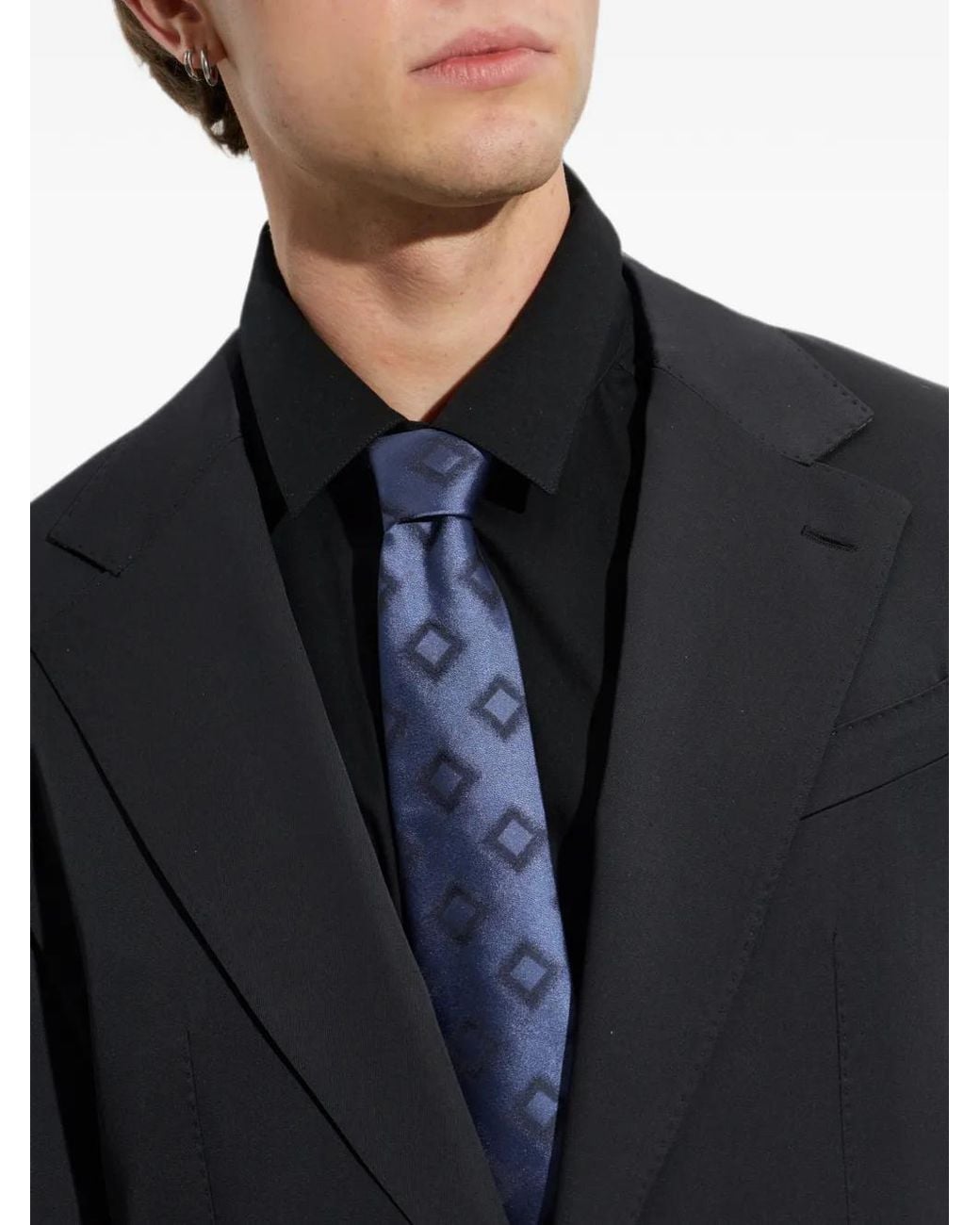 Giorgio Armani Blue Geometric-Print Tie for men