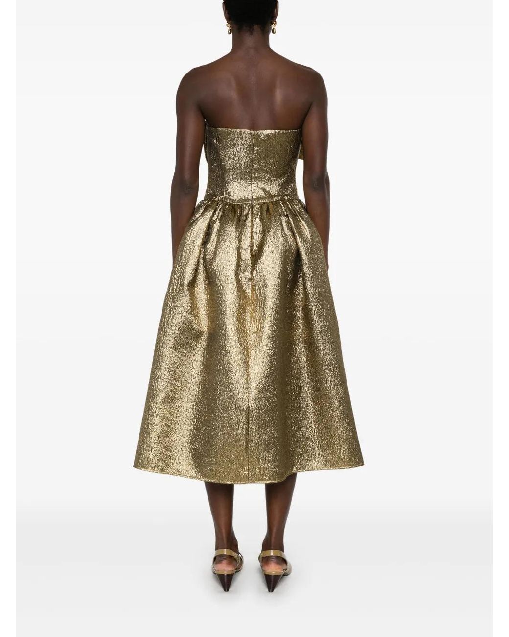 Self-Portrait Natural Metallic Midi Dress