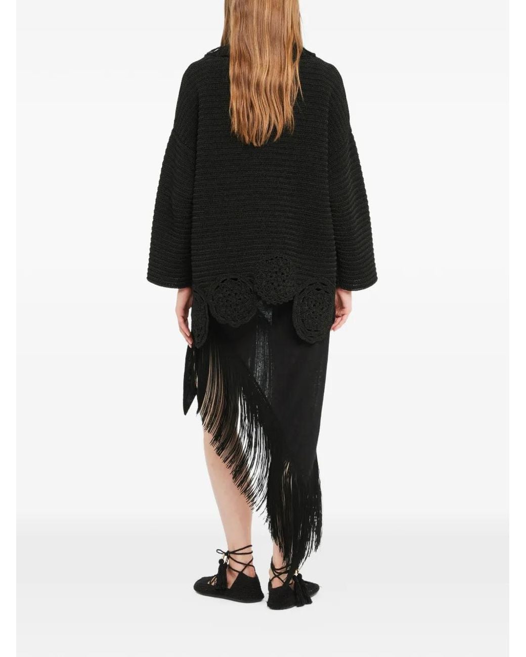 Alanui Black Cardigan Island Memories À Franges