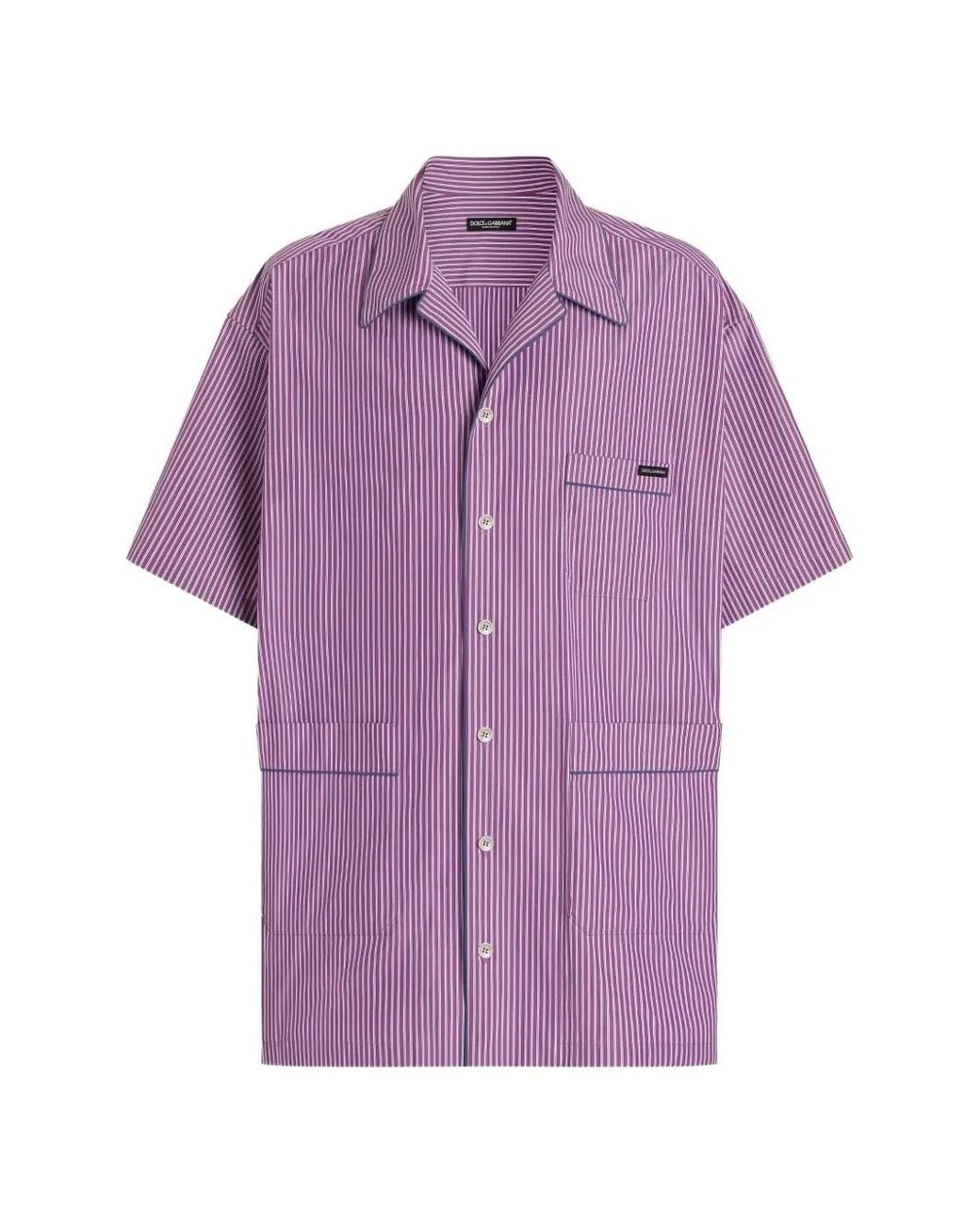 Dolce & Gabbana Purple Hawaii Striped Poplin Shirt for men