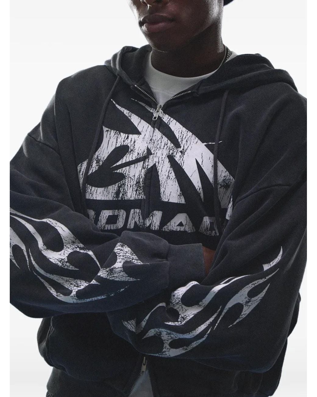 GODMADE Blue Logo-Print Flame-Detail Hoodie for men