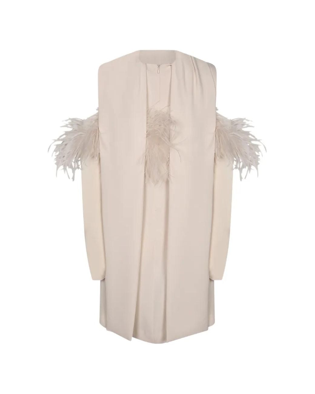 P.A.R.O.S.H. White Feather-Trim Cold-Shoulder Mini Dress