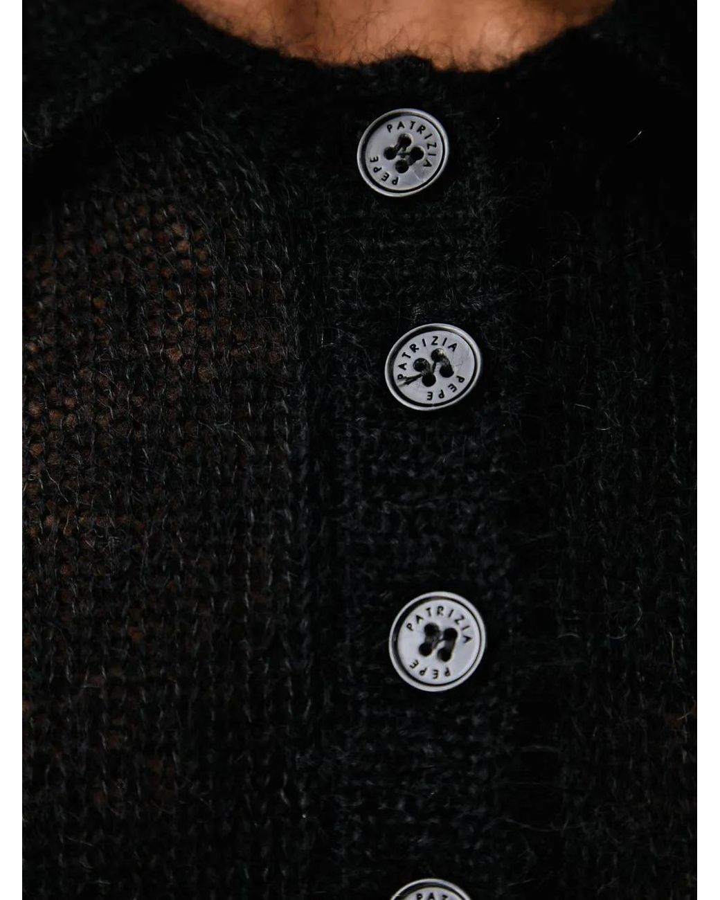 Patrizia Pepe Black Button-Down Polo-Collar Polo Top