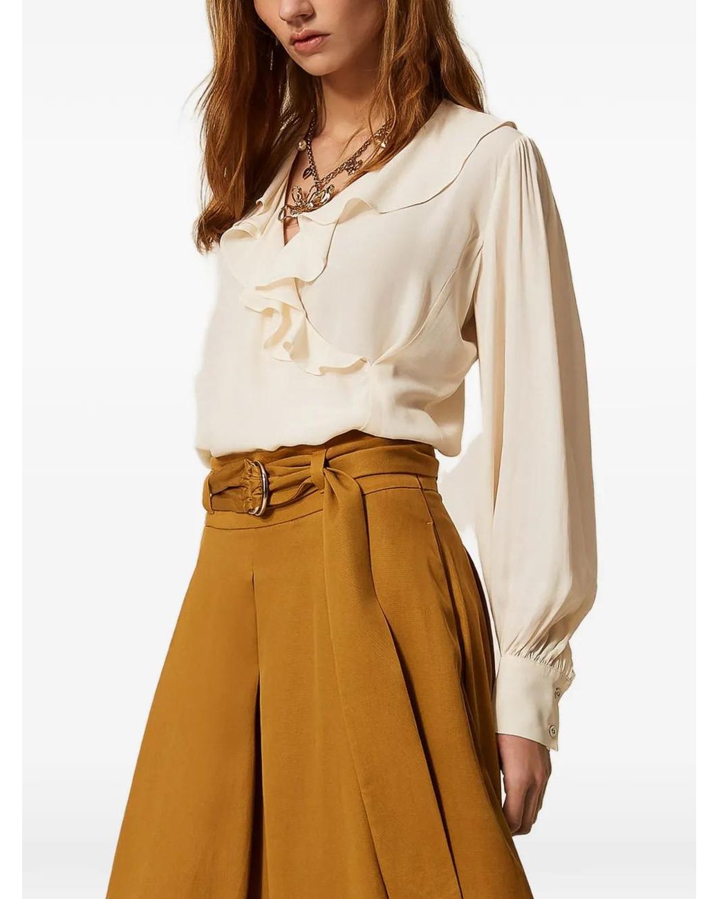 Twinset Natural Long Twill Skirt With Belt