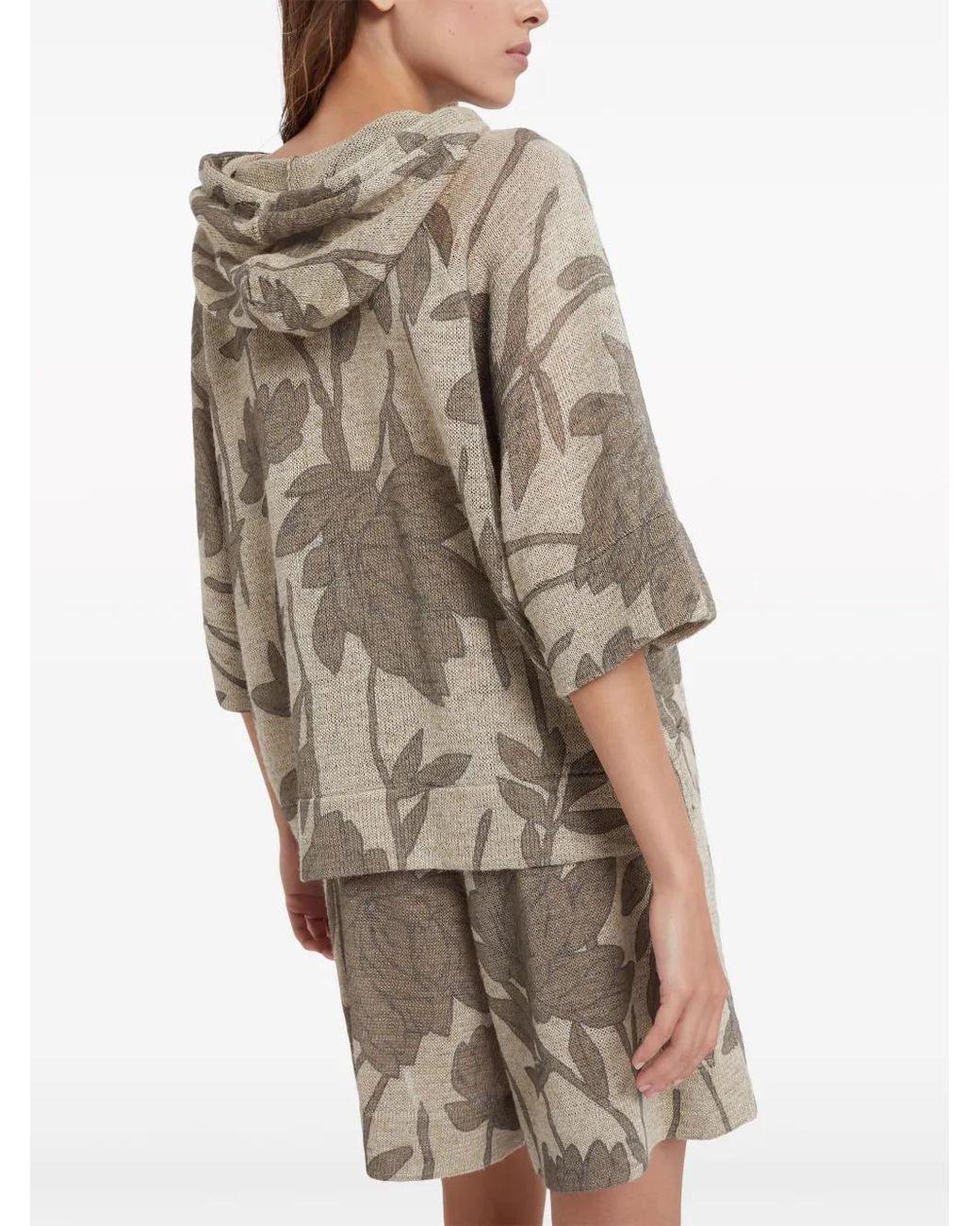 Brunello Cucinelli Natural Floral-Jacquard Hooded Top