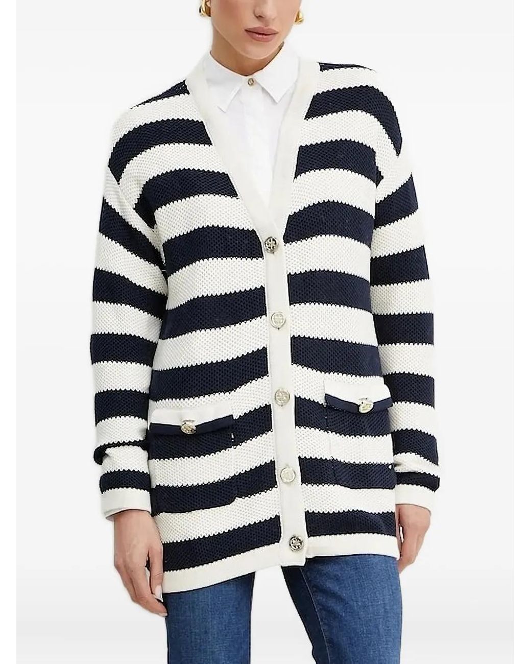 Guess Blue Striped Buttoned Cardigan