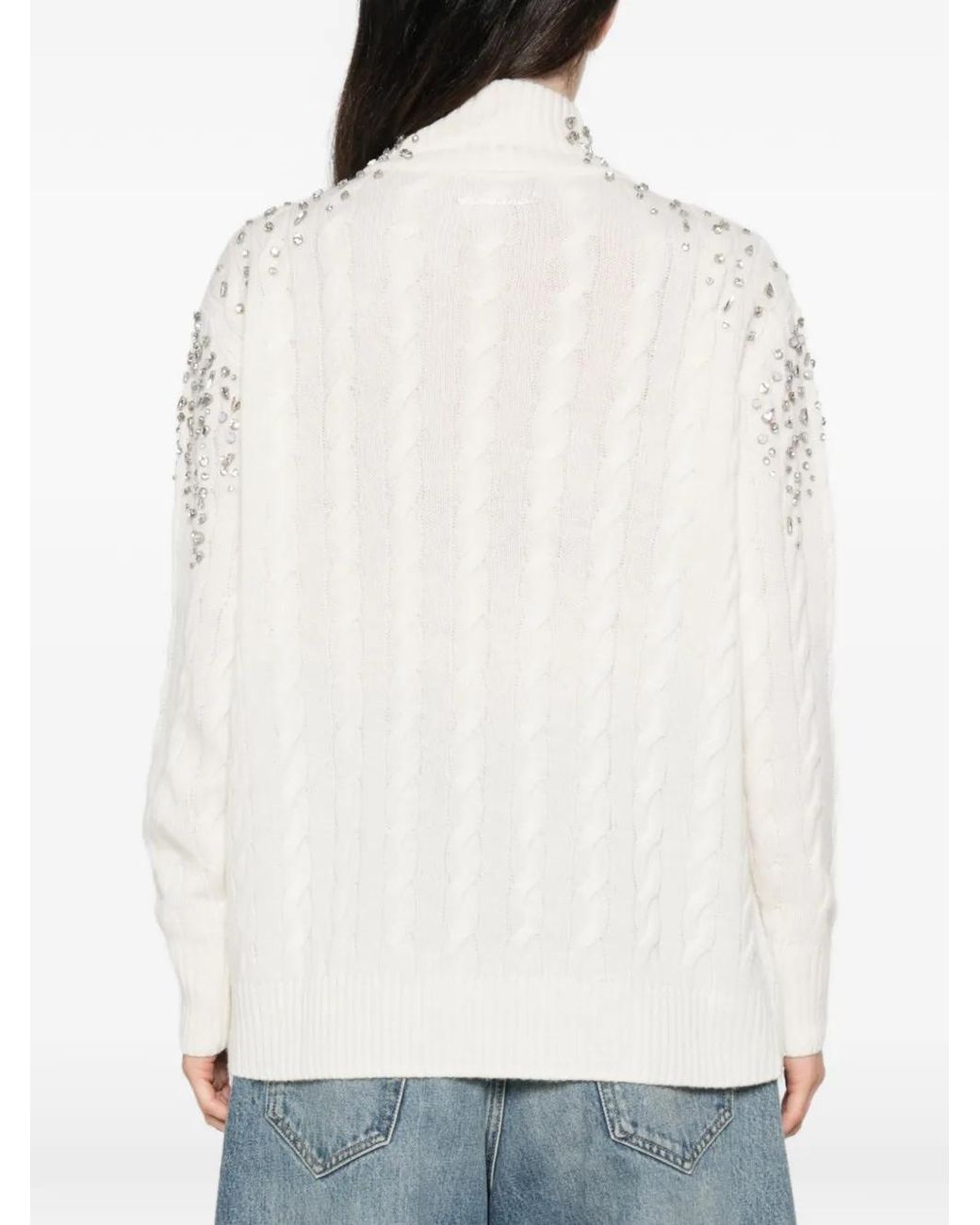ERMANNO FIRENZE White Crystal-Embellished Cable-Knit Sweater