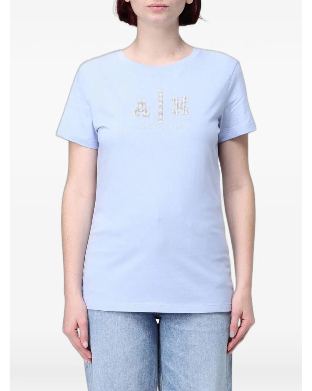 ARMANI EXCHANGE Blue Rhinestone-Embellished T-Shirt