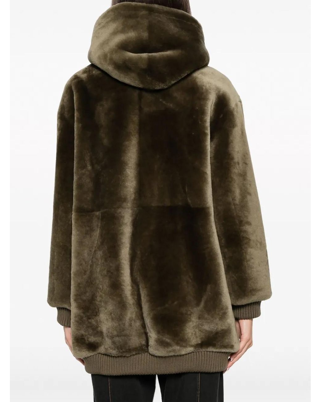 Yves Salomon Green Hooded Shearling Coat