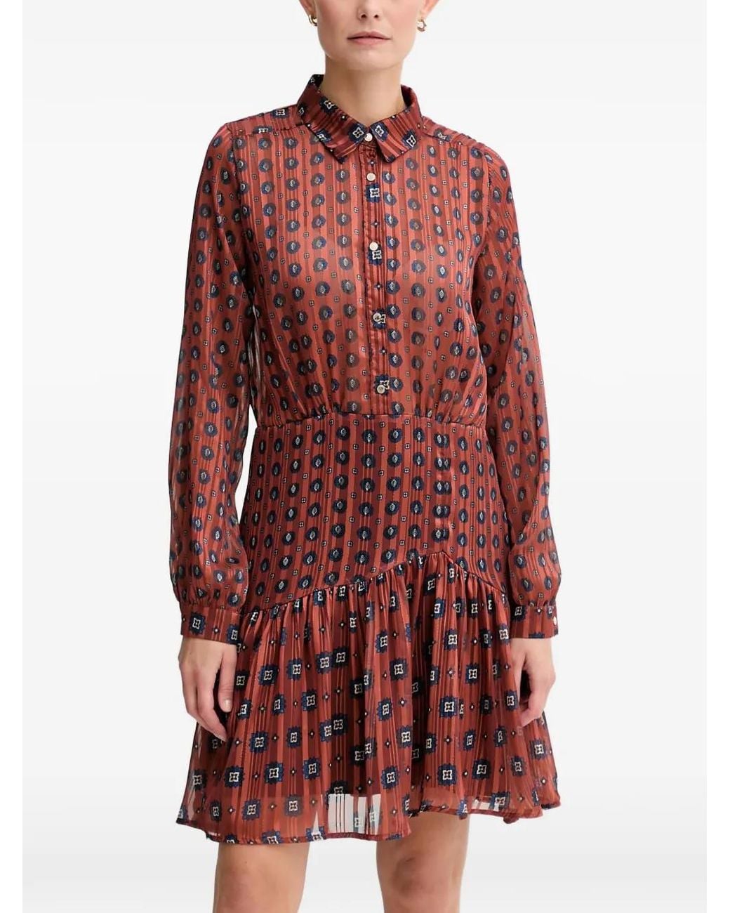 Morgan Red Ruffled-Detail Floral-Print Mini Dress