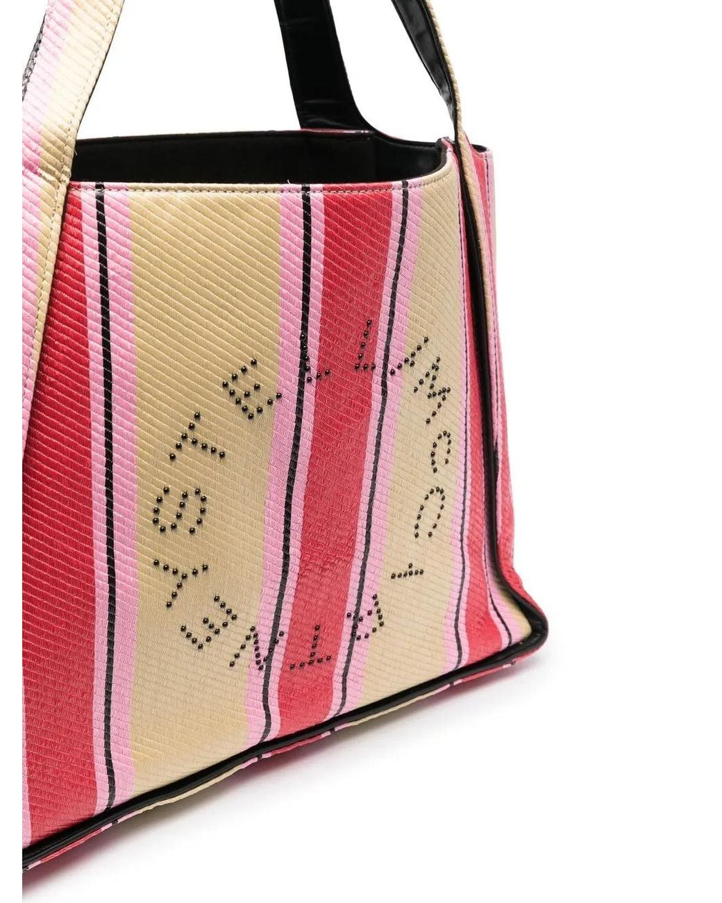 Stella McCartney Red Striped Logo-Print Tote Bag