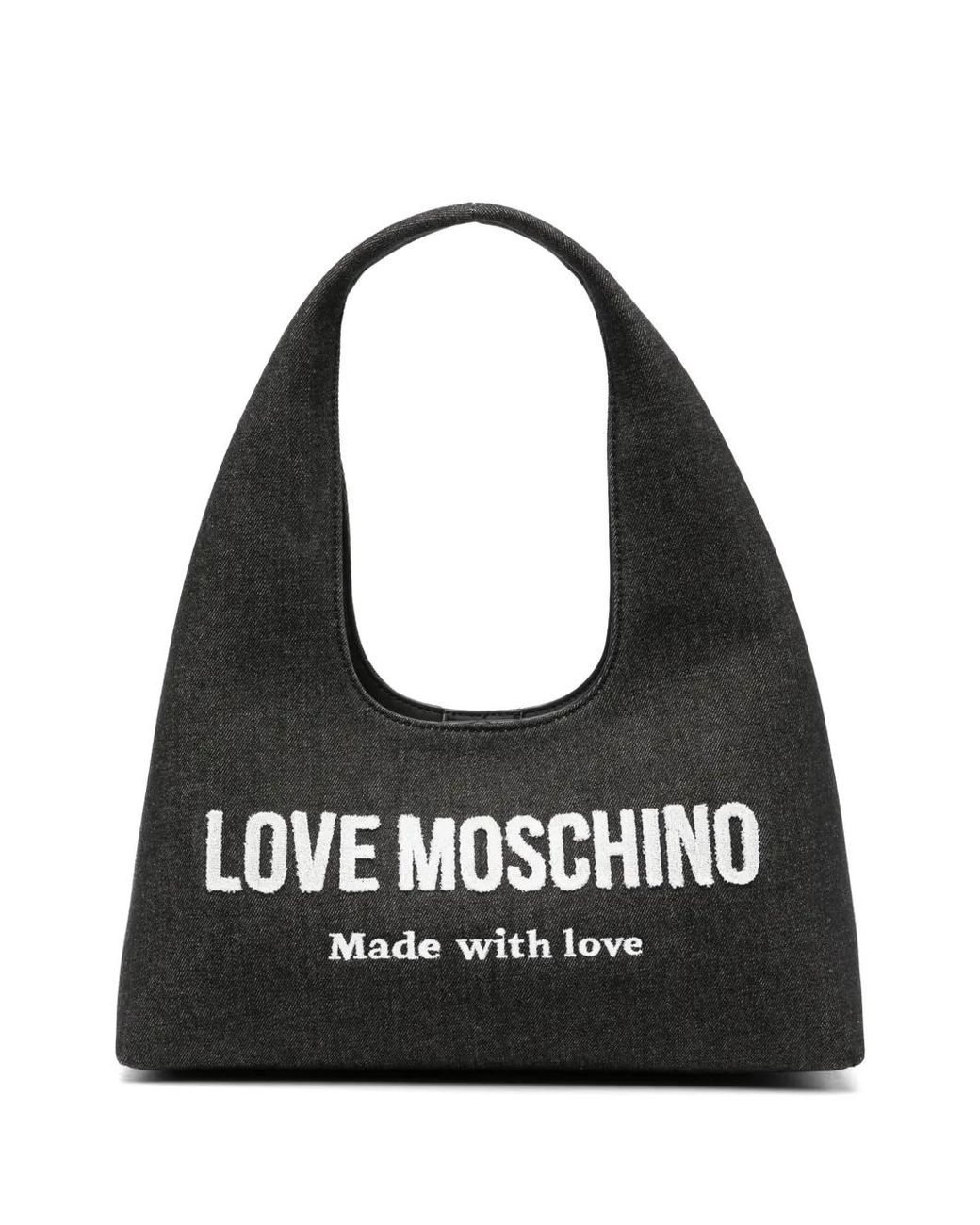 Love Moschino Black Logo-Appliqué Denim Shoulder Bag