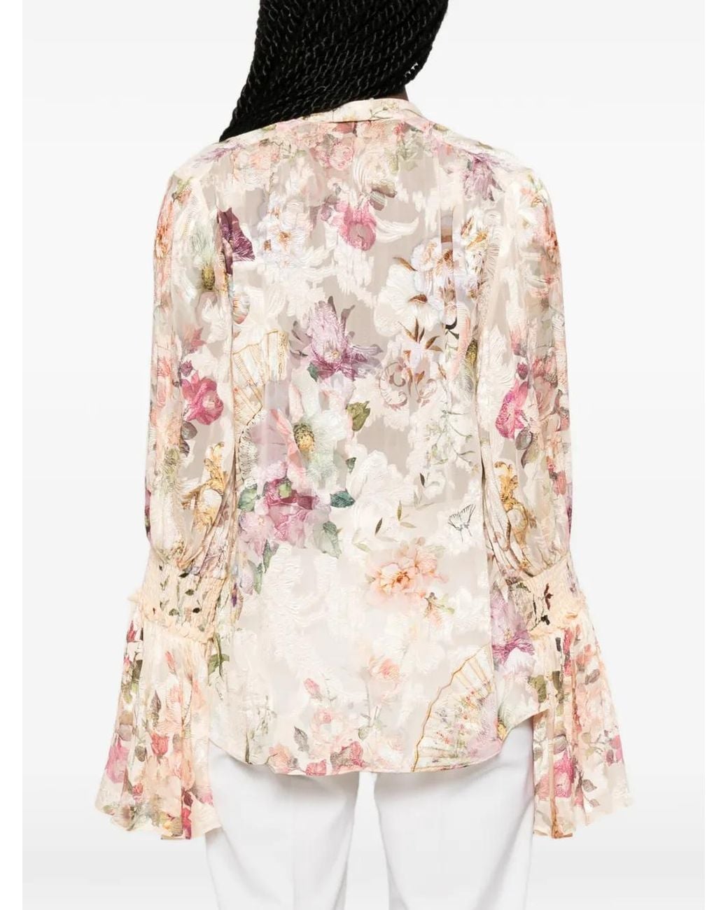 Camilla White Floral-Print Jacquard Blouse