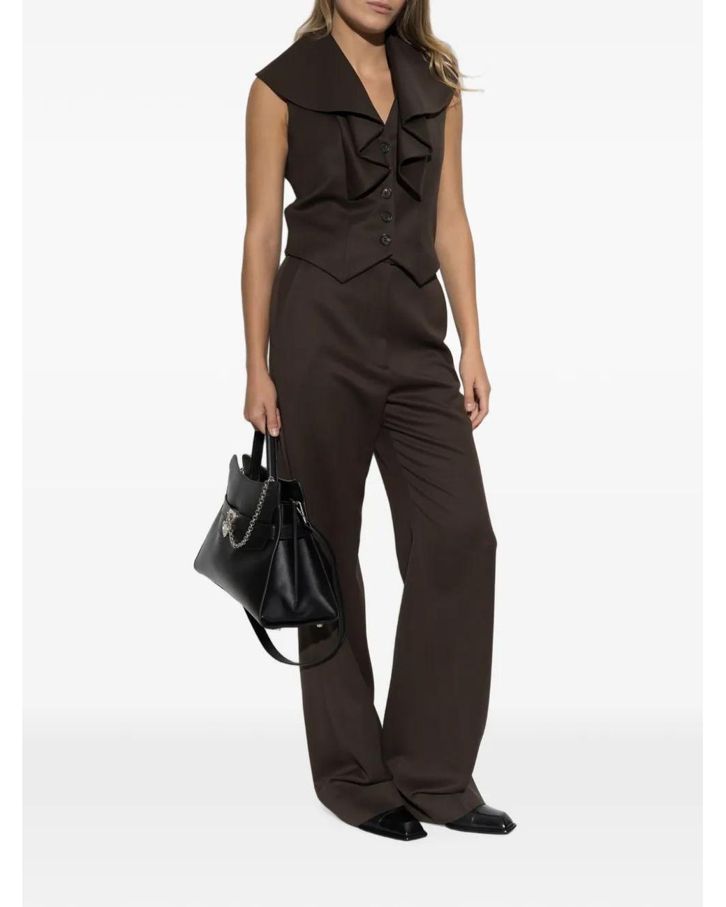 McQueen Black Ruffled-Collar Wool Waistcoat