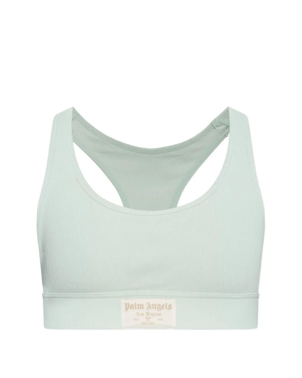 Palm Angels Blue Logo-Patch Ribbed-Knit Bra