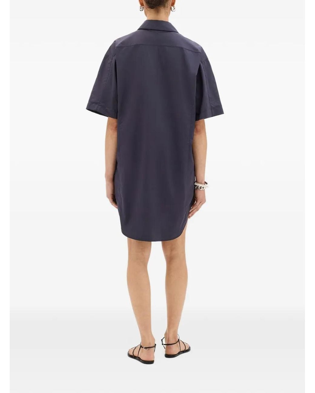Another Tomorrow Blue Short-Sleeve Mini Shirt Dress