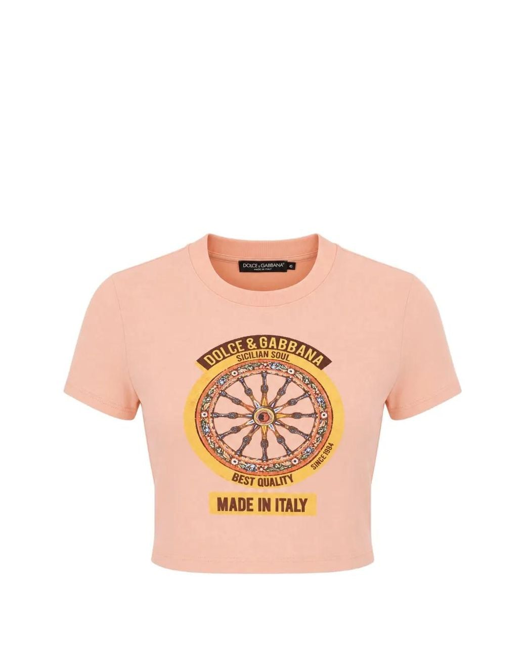 Dolce & Gabbana Pink Graphic-Print Cropped T-Shirt