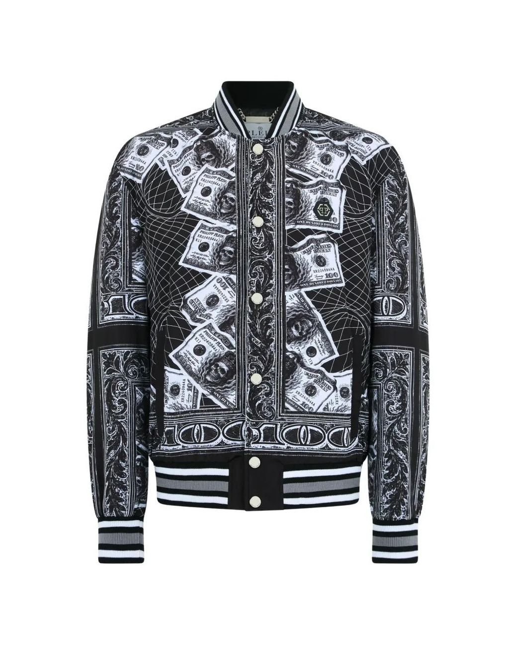 Philipp Plein Gray Nylon Bomber Skull Dollar for men