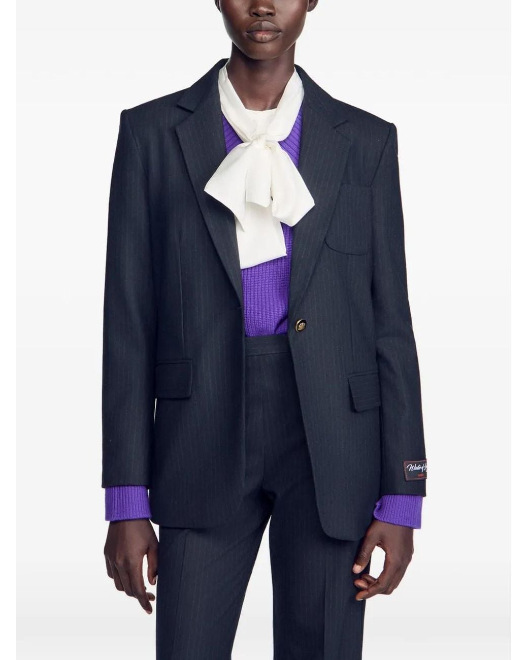 Sandro Black Striped Single-Breasted Blazer
