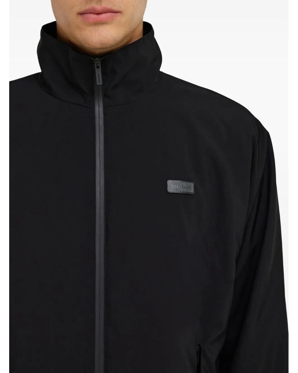 Ferragamo Black Logo-Patch Bomber Jacket for men