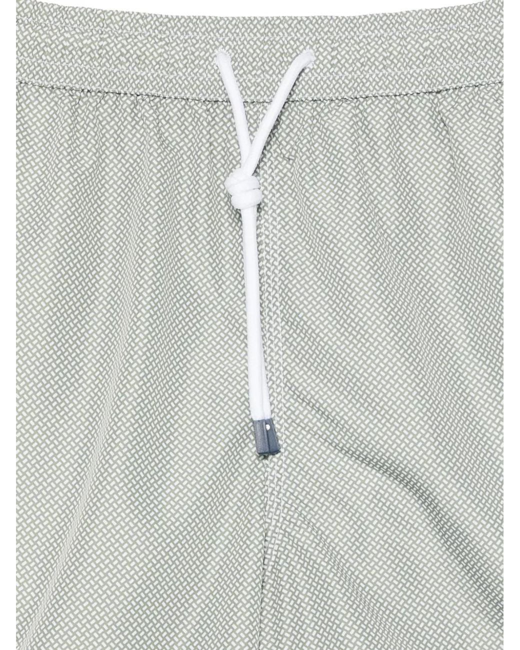Fedeli White Madeira Drawstring Patterned Swim Shorts for men