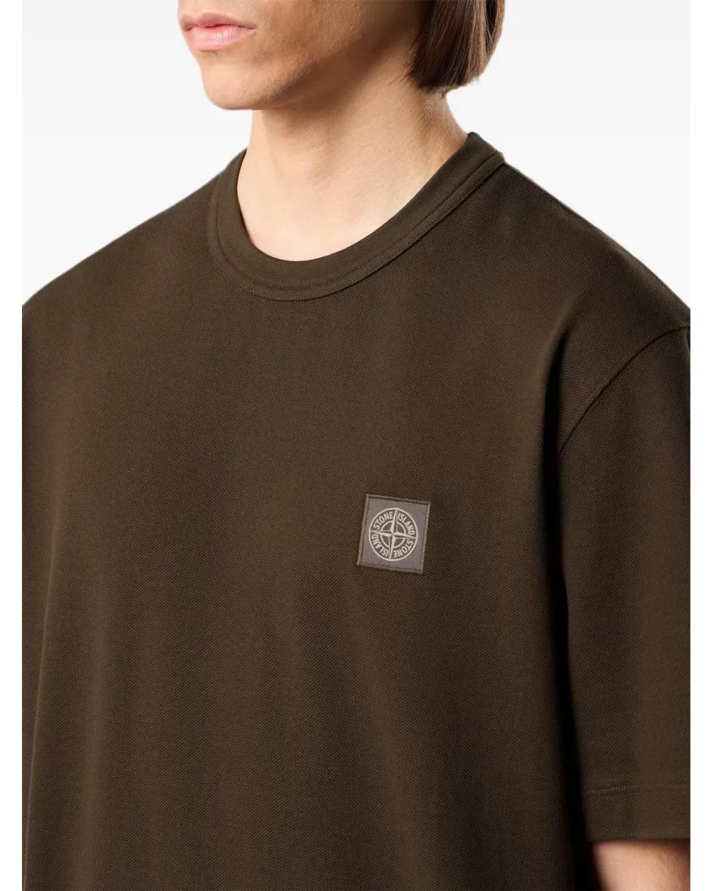 Stone Island Brown Logo-Patch T-Shirt for men