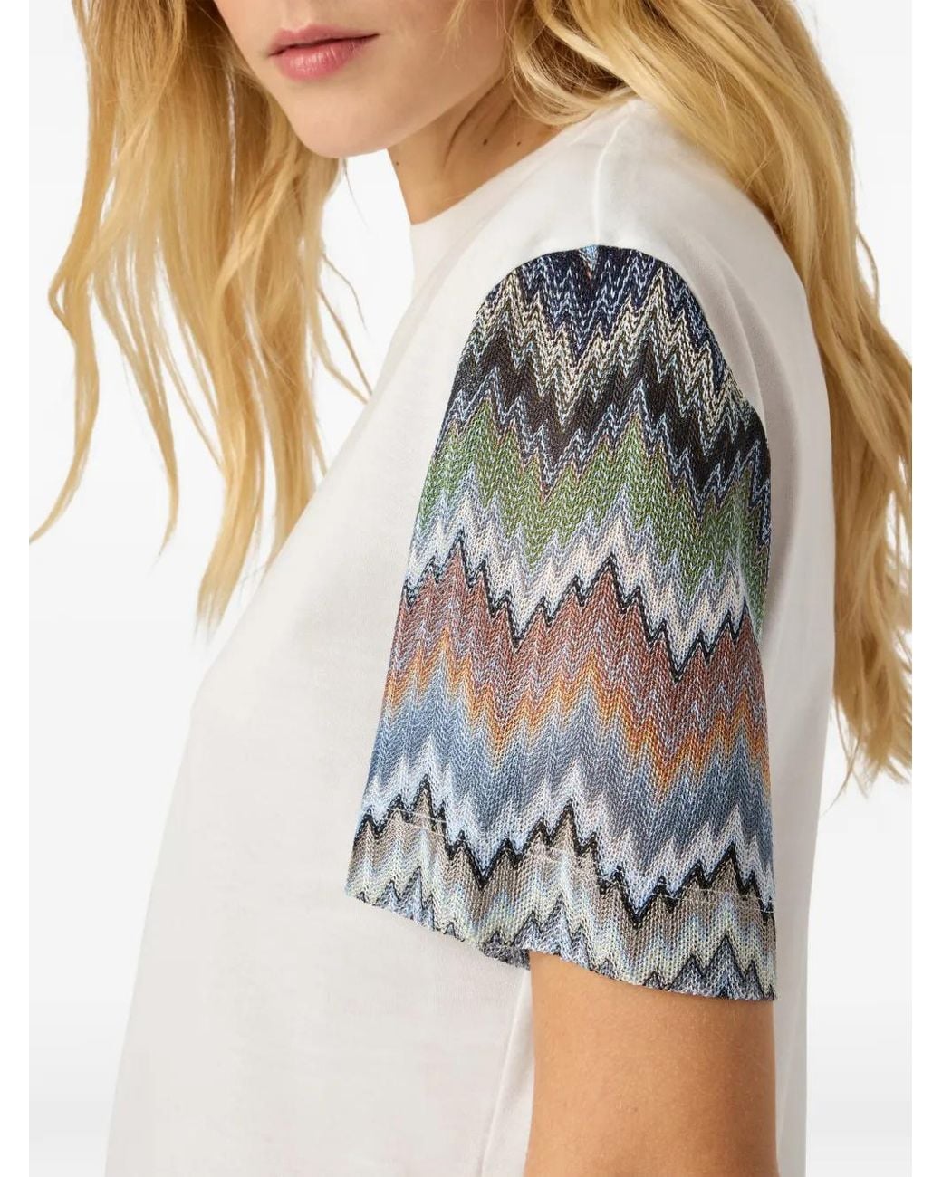 Missoni White Zigzag-Sleeve Crew-Neck T-Shirt