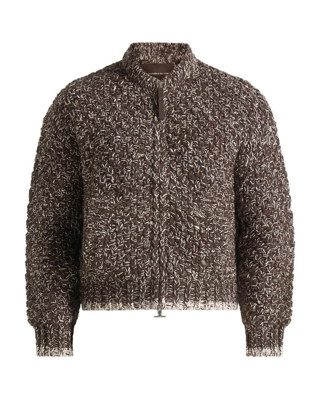 Manière De Voir Brown Darel Speckled Knit Bomber Jacket for men