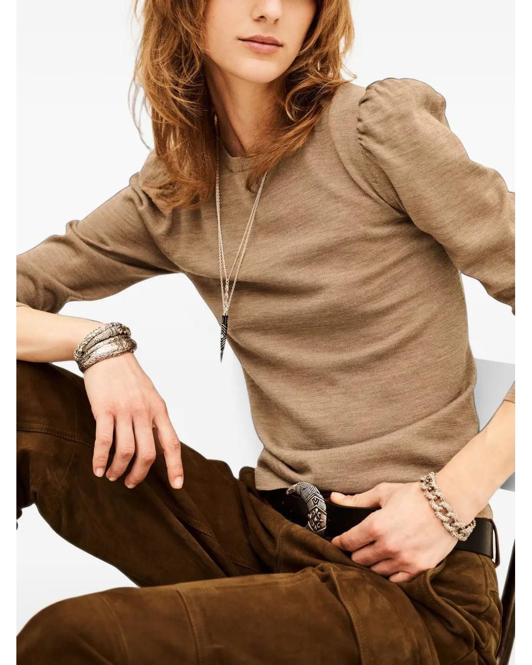 Ba&sh Natural Britanie Puff-Sleeve Sweater