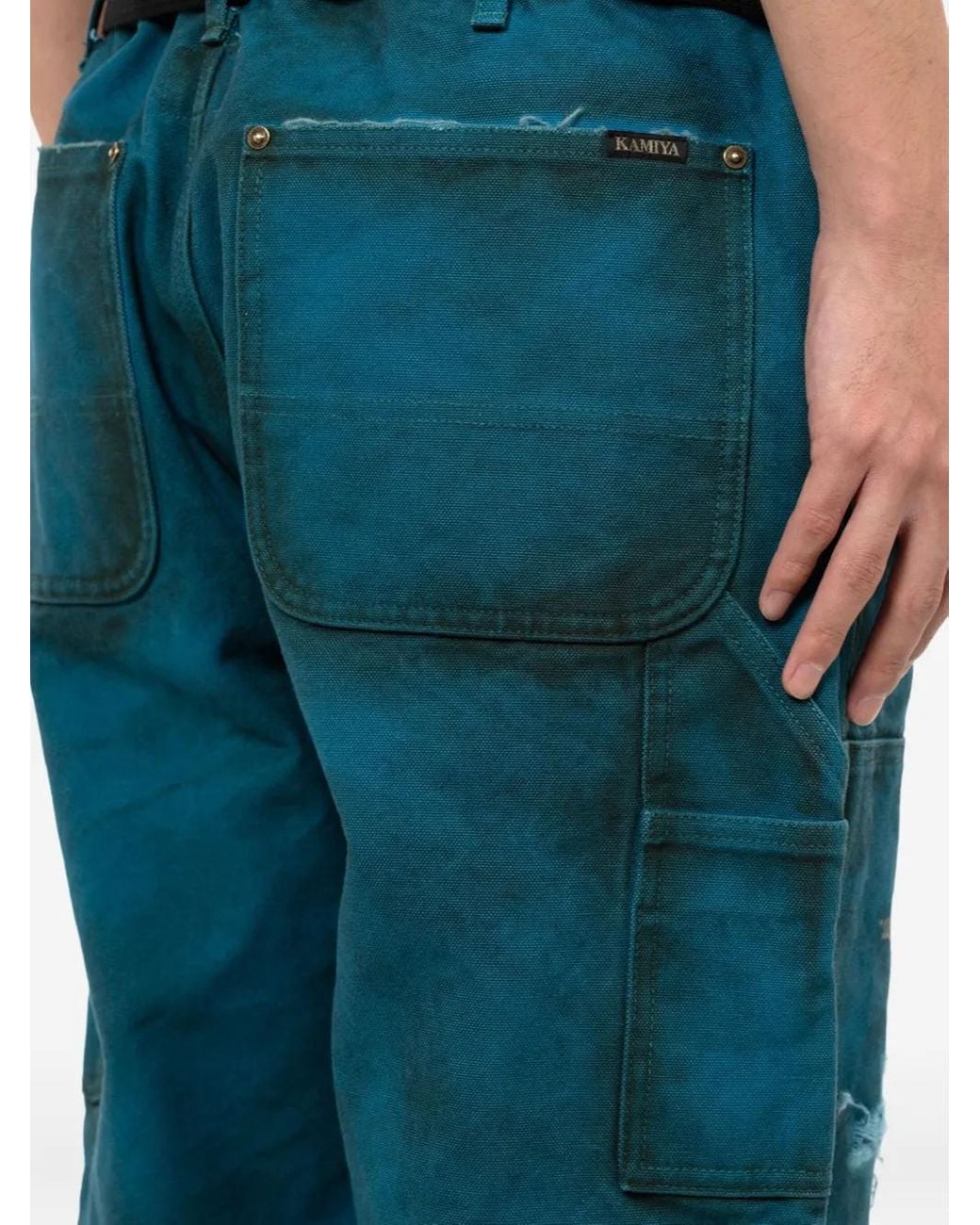 KAMIYA Blue Distressed Cotton Trousers for men
