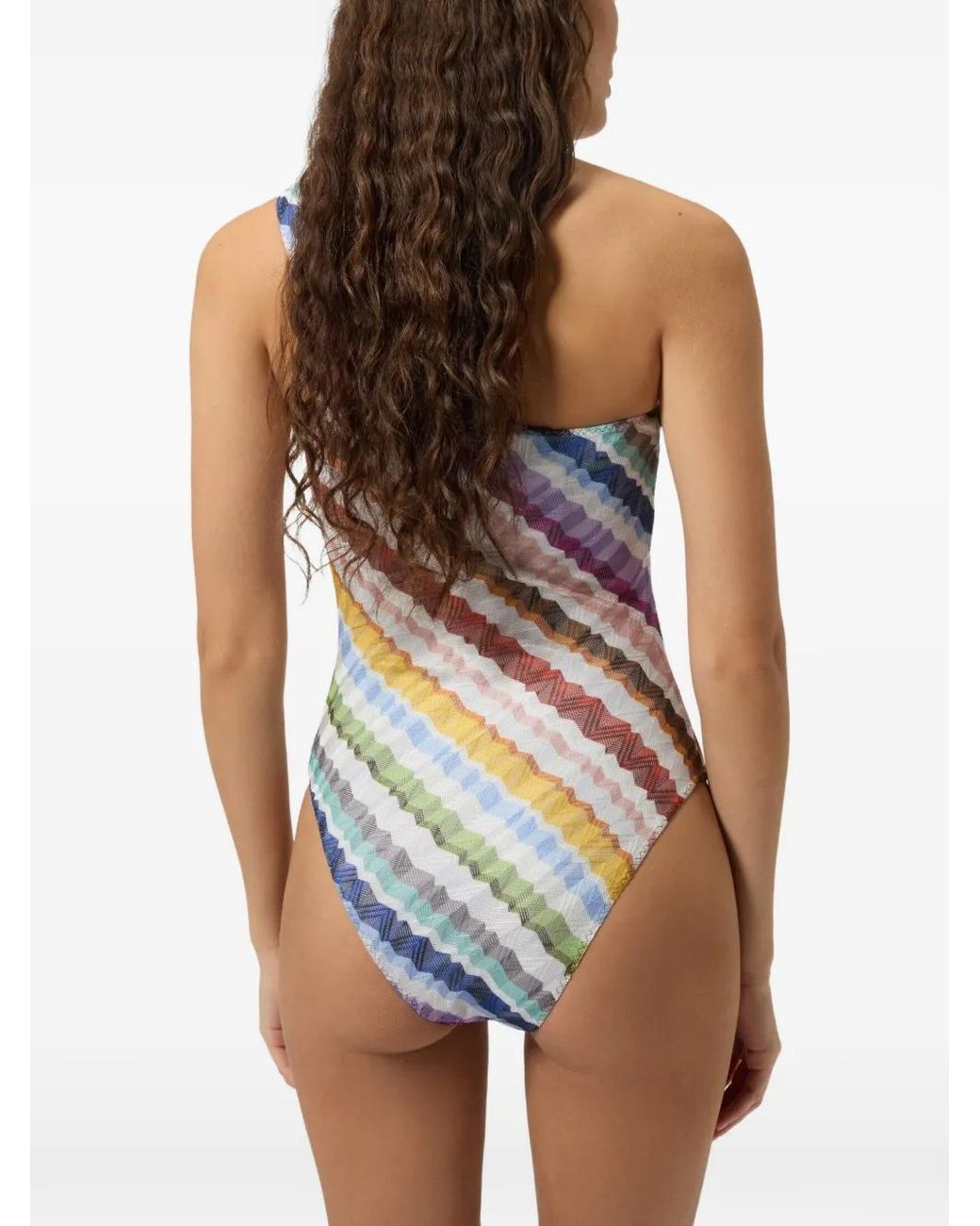 Missoni White Zigzag-Knit One-Shoulder Swimsuit