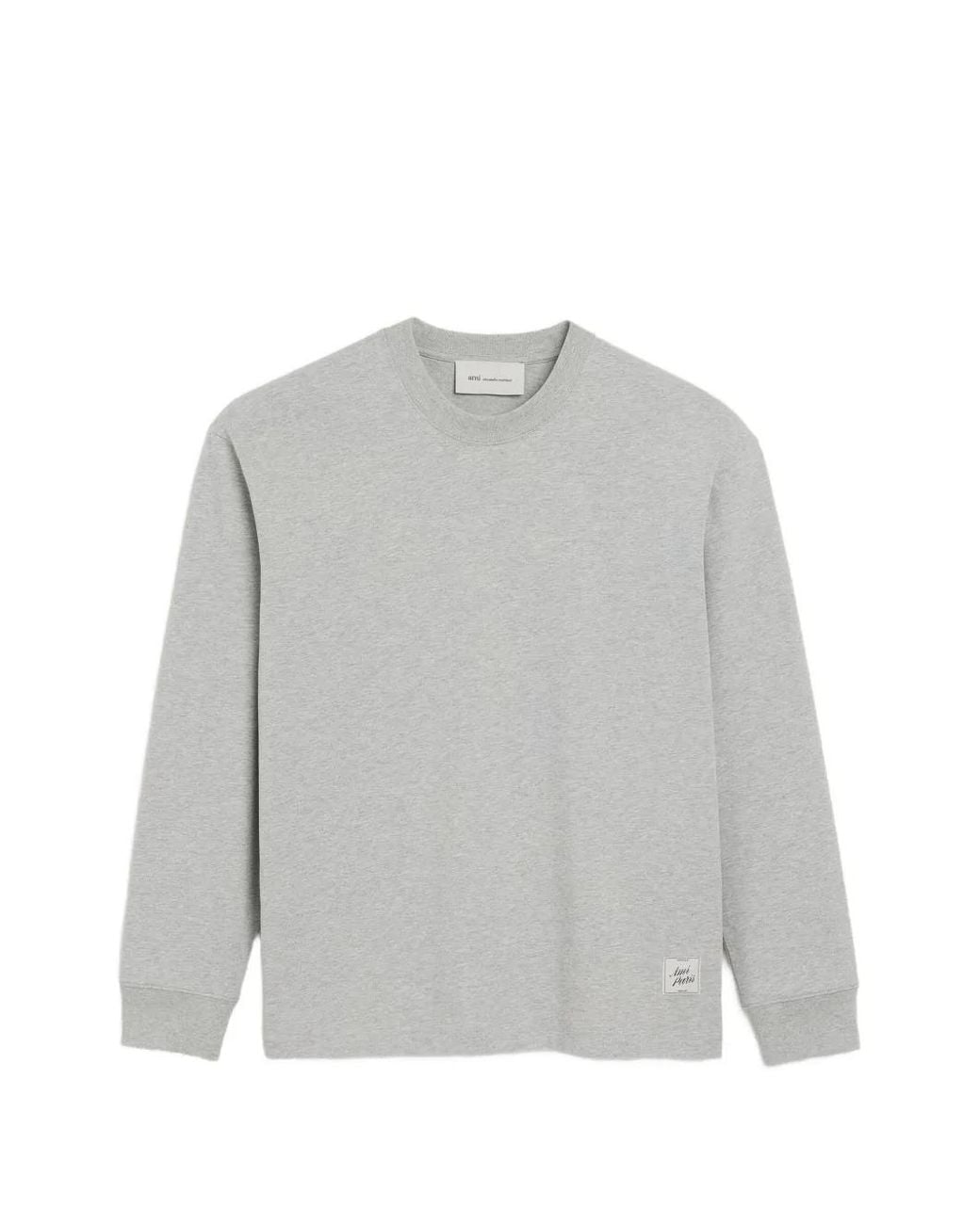 AMI Gray Logo-Patch Crew-Neck Sweater for men