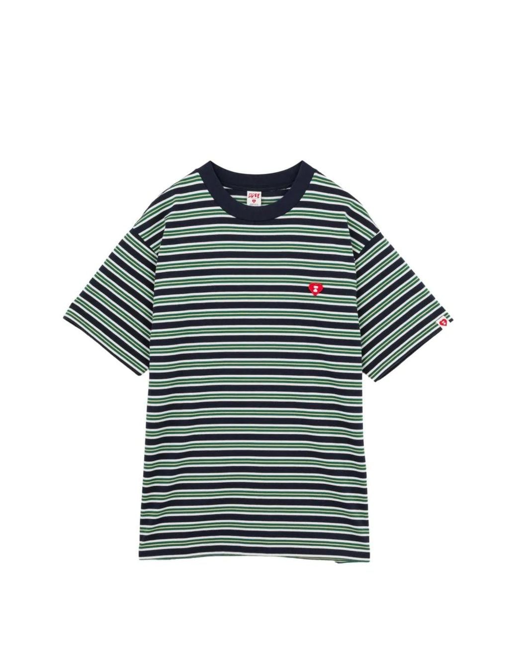 AAPE BY A BATHING AP Green Striped Heart-Patch T-Shirt