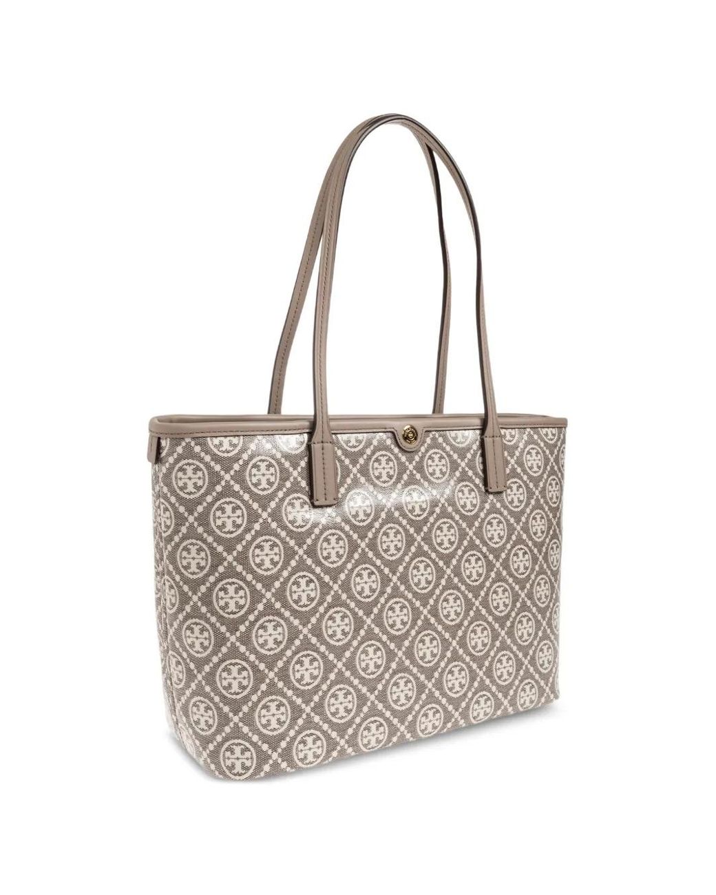 Tory Burch White T Monogram Coated Jacquard Small Zip Tote
