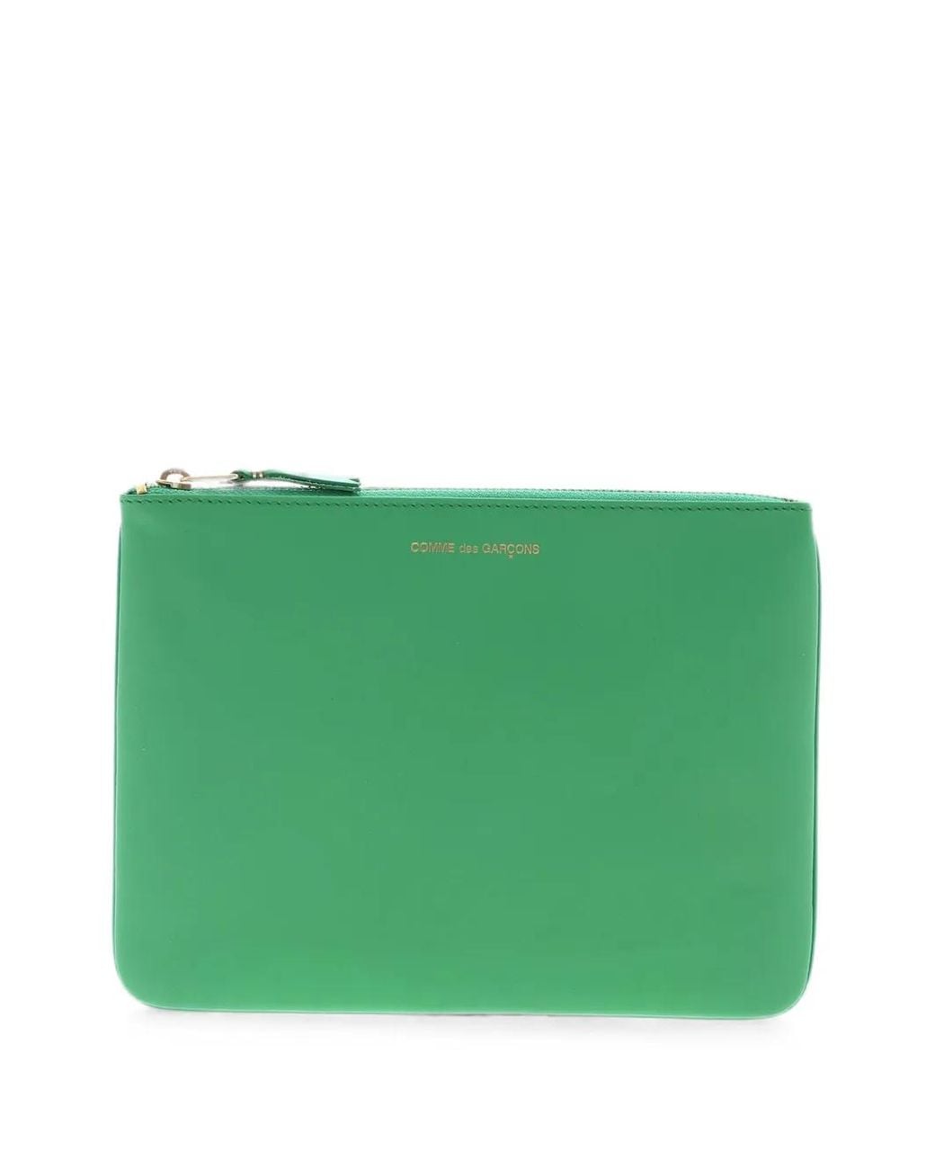 Comme des Garçons Green Logo-Print Leather Pouch