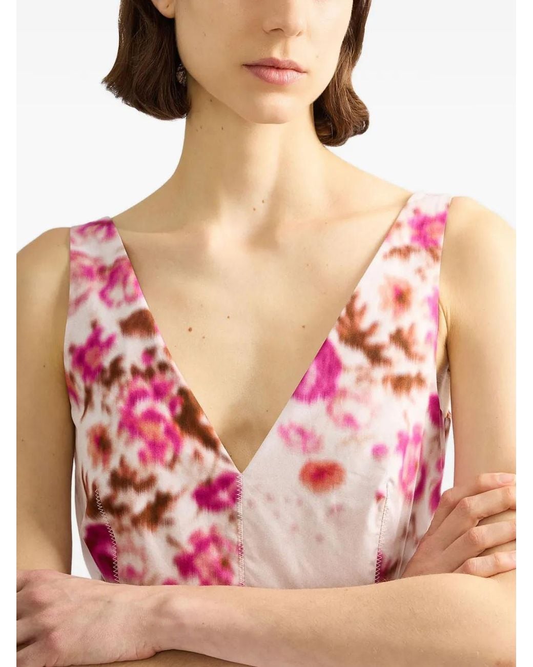 Erdem Pink V-Neck Floral-Pattern Midi Dress