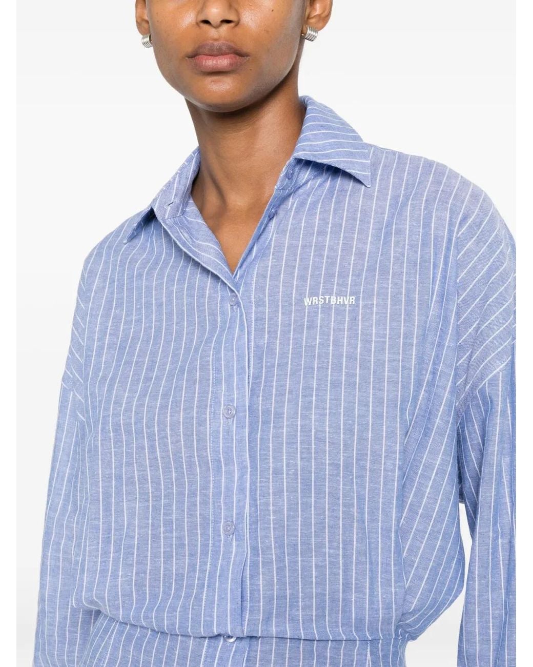 WRSTBHVR Blue Pinstripe-Pattern Mini Shirt Dress