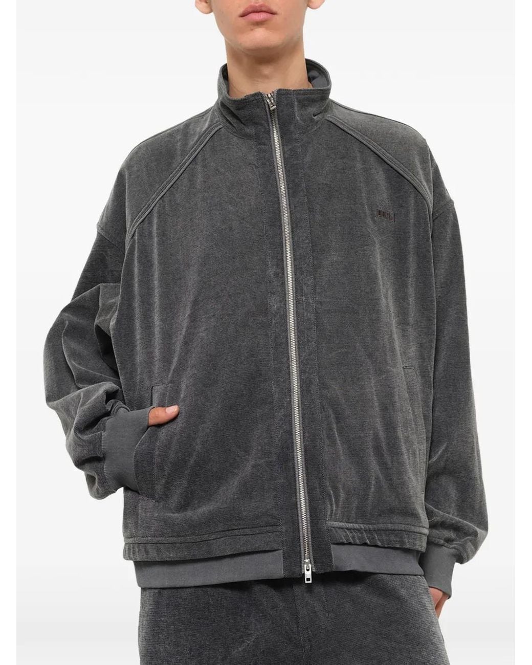 Juun.J Gray High-Neck Zip-Up Denim Jacket for men