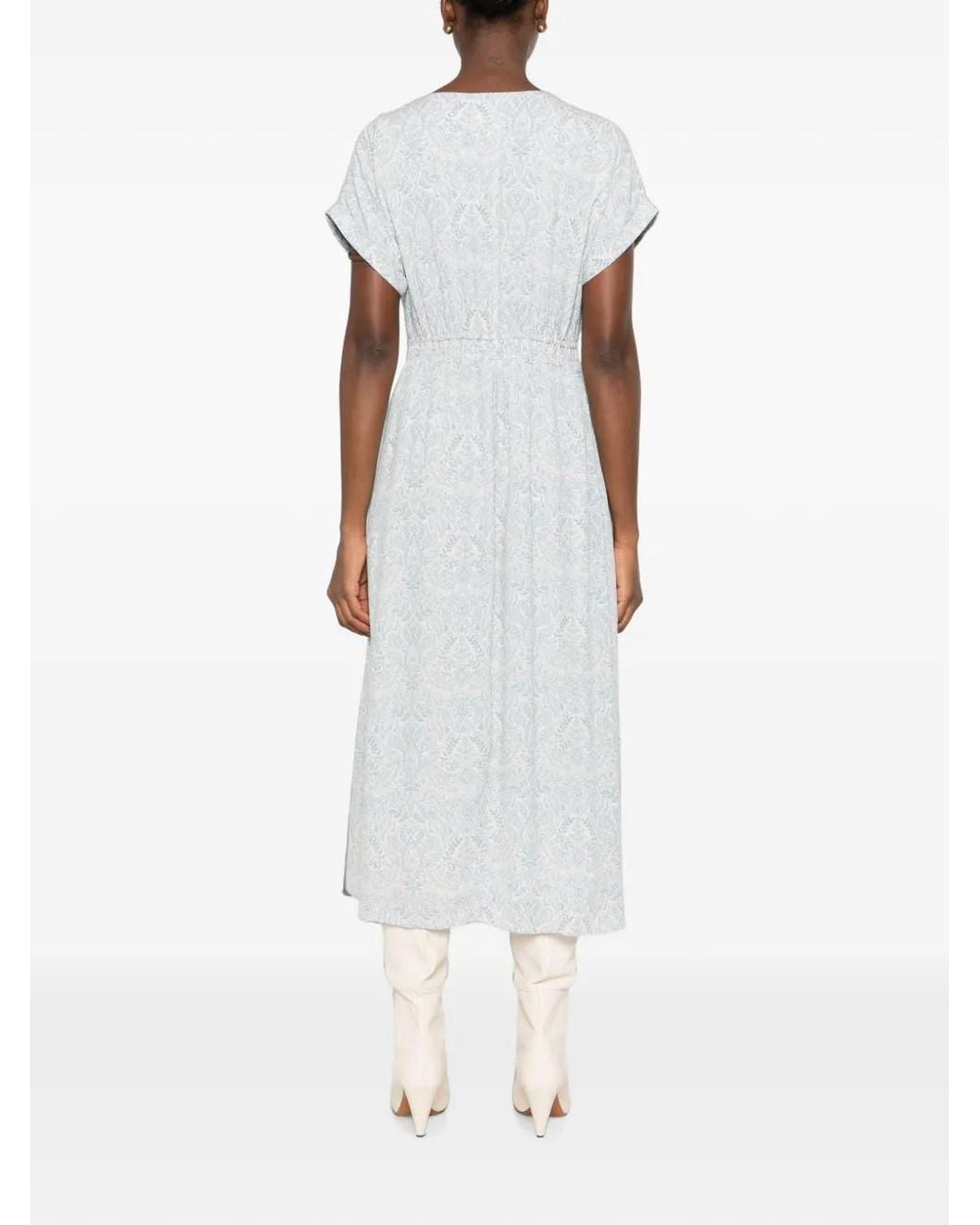 MAISON 123 White Reve Paisley-Print V-Neck Midi Dress