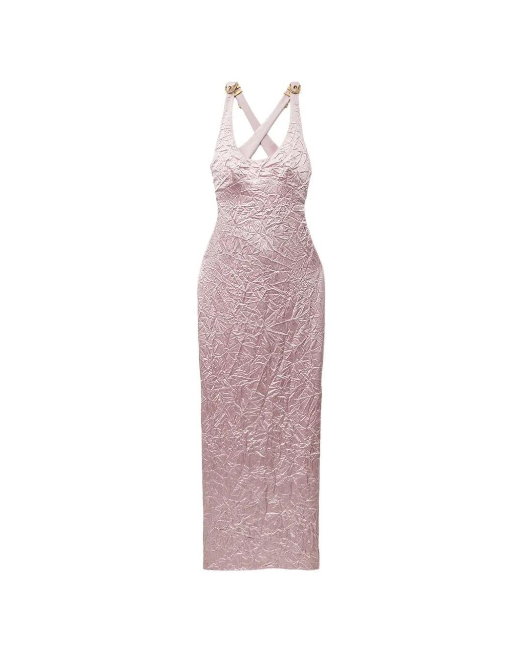Versace Pink Crinkled Buckle-Straps Gown